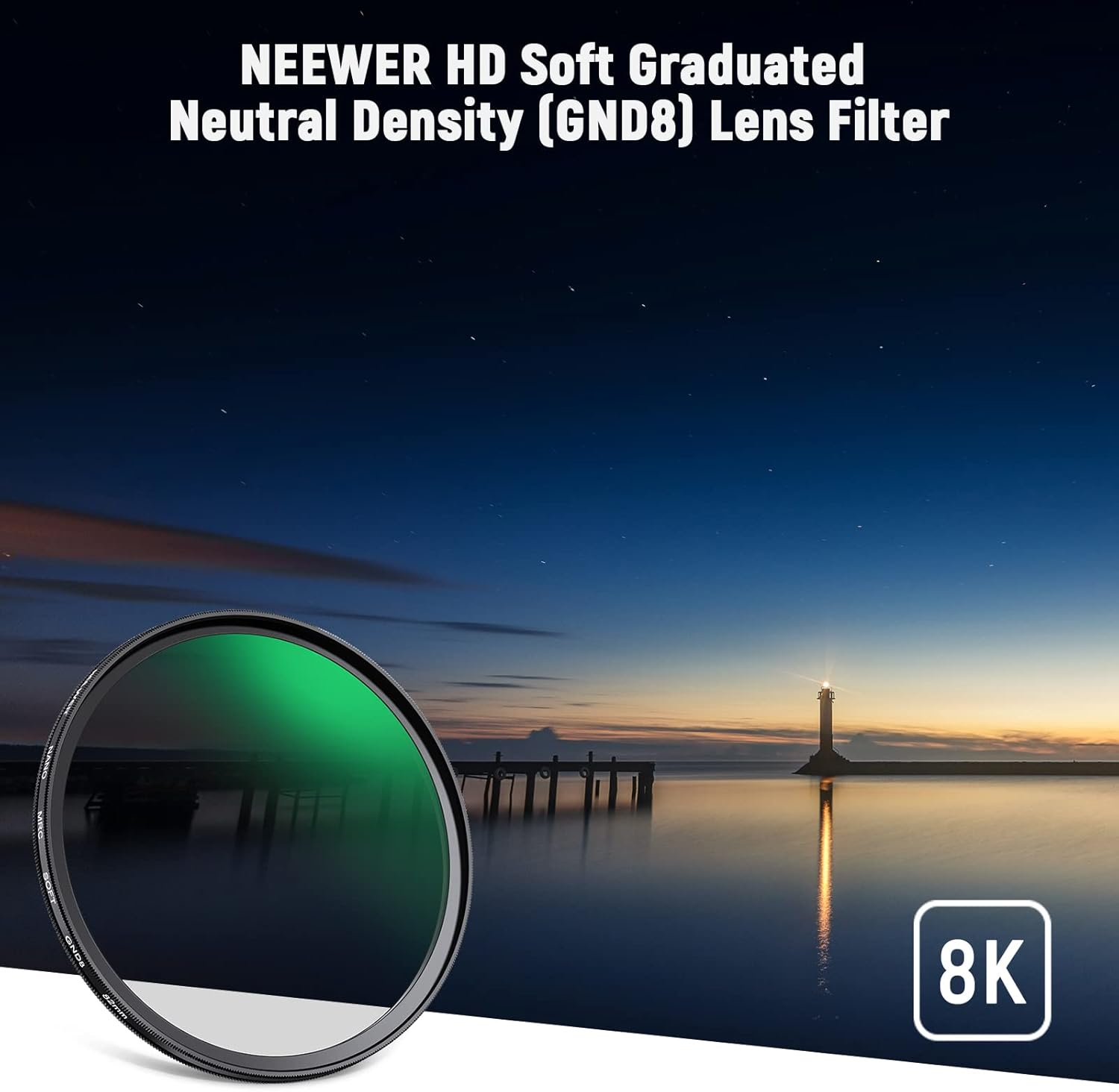 NEEWER Filtro de lente ND degradado suave HD de 3.228 in, GND8 de 3 paradas (0.9), filtro de densidad neutra graduada, 35 capas nano