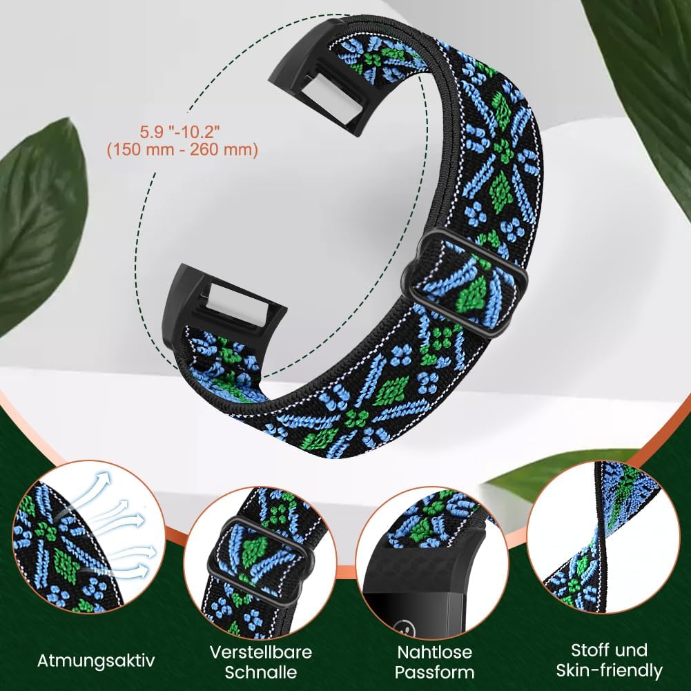Bandas compatibles con Fitbit Charge 2 bandas para mujeres y hombres, edición clásica y especial, correa de repuesto de nailon elástico ajustable