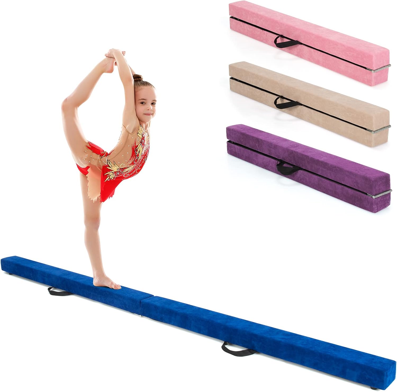 Giantex Haz de equilibrio de 7 pies, haz de gimnasia plegable con asas de transporte, base de goma antideslizante para niños, haz de gimnasia de