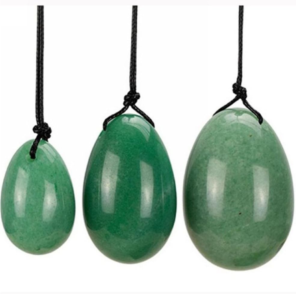 AITELEI Juego de 4 huevos de jade Yoni, 3 piezas perforados de cristal de cuarzo de aventurina verde natural, piedra de masaje + 1 palo de masaje