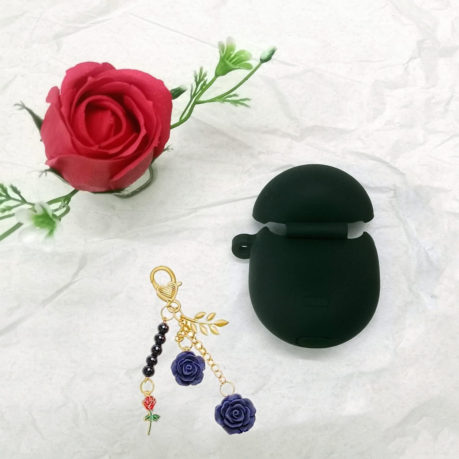 Funda para Google Pixel Buds Pro con llavero, bonita funda de silicona para Pixel Buds Pro, funda de carga protectora con mosquetón de flores,