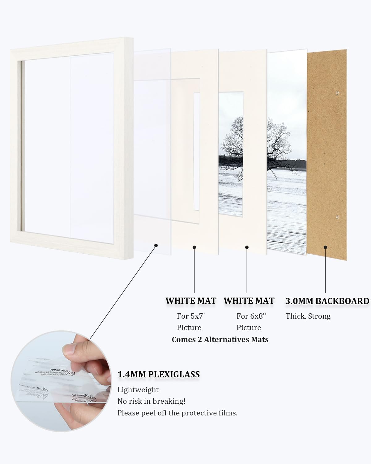 Egofine Portarretratos de 9 x 12 pulgadas, de madera maciza con plexiglás, para exhibir imágenes de 5 x 76 x 8 con paspartú o de 9 x 12 pulgadas sin