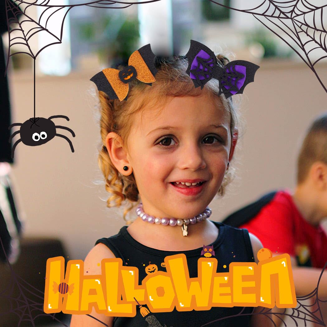 Pinzas para el cabello de Halloween, pasadores para el pelo de calabaza, alas de murciélago, pinzas para el pelo de caricaturas con purpurina, lazos