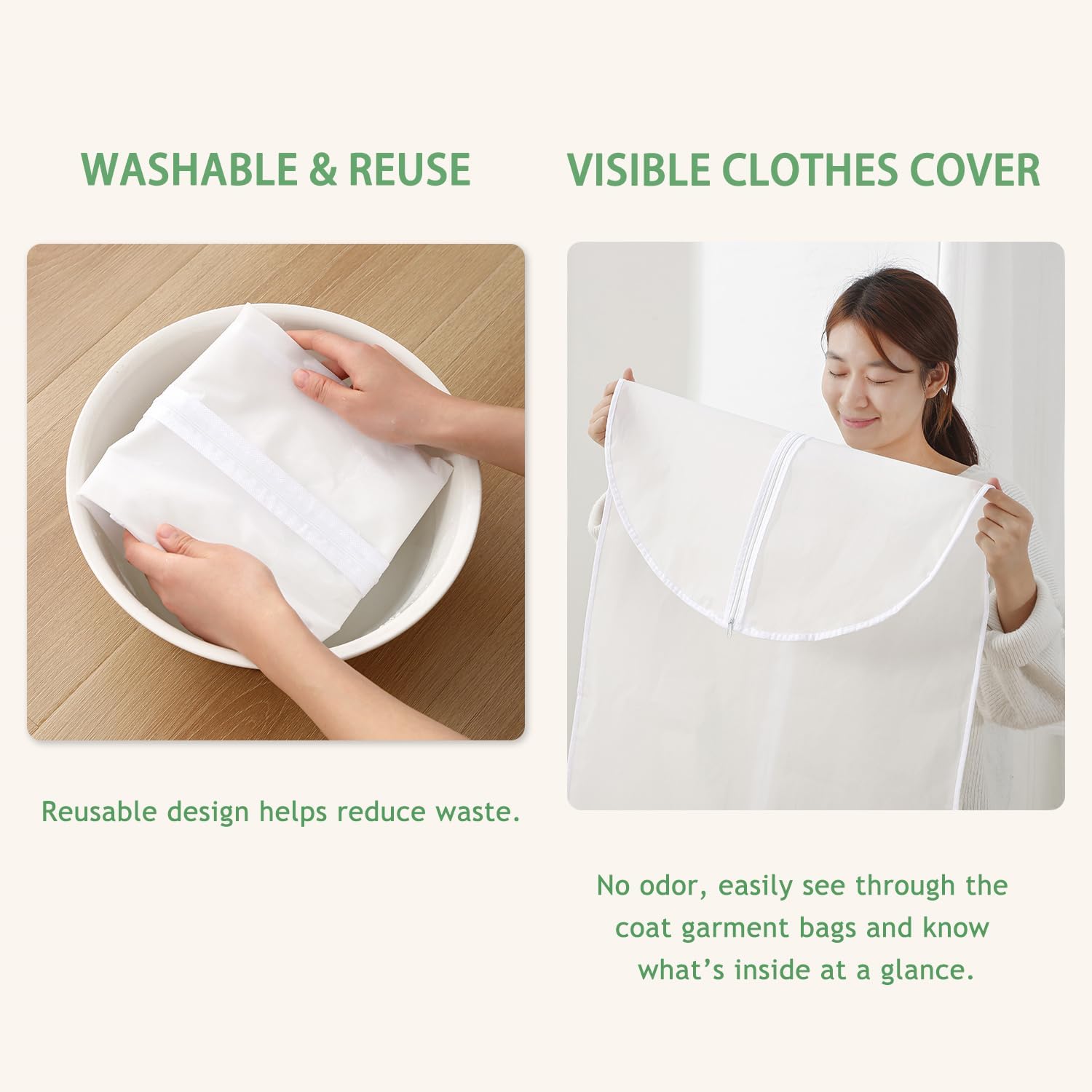 AIDBUCKS Bolsa colgante para ropa (juego de 10) fundas de ropa para proteger el polvo, bolsas ligeras transparentes con cremallera completa para