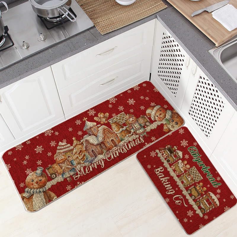 GAGEC Juego de 2 tapetes de cocina de Navidad, diseño de pan de jengibre, color rojo, con texto en inglés “Merry Christmas”, para decoración del