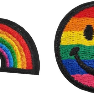 Parches del orgullo del mes del orgullo, gay lesbiana LGBT Rainbow Smile Face bordado para planchar en el juego de 2 piezas Parches del orgullo del mes del orgullo, gay lesbiana LGBT Rainbow Smile Face bordado para planchar en el juego de 2 piezas