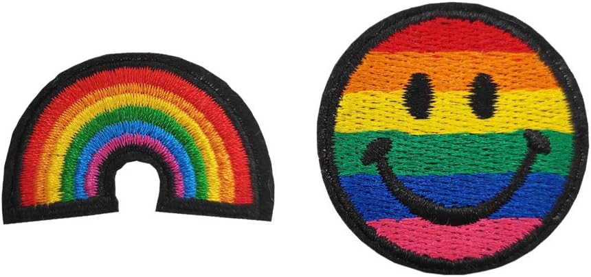 Parches del orgullo del mes del orgullo, gay lesbiana LGBT Rainbow Smile Face bordado para planchar en el juego de 2 piezas