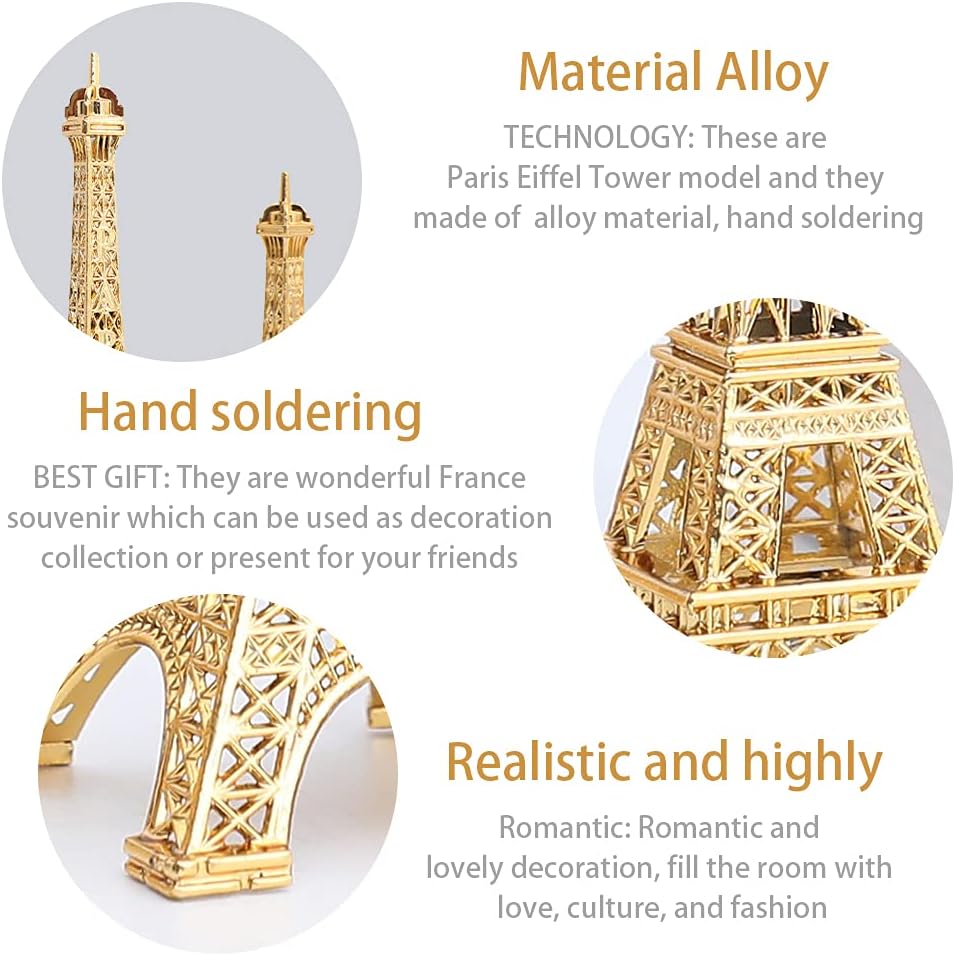 Estatua de la Torre Eiffel, modelo de arquitectura romántica de París, decoración de la torre Eiffel, kits de construcción de metal Francia Torre