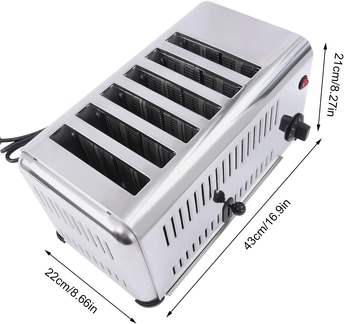 Tostadora de 6 rebanadas, máquina de hornear pan de acero inoxidable de 110 V, ranuras extra anchas con bandeja extraíble para migas comercial,