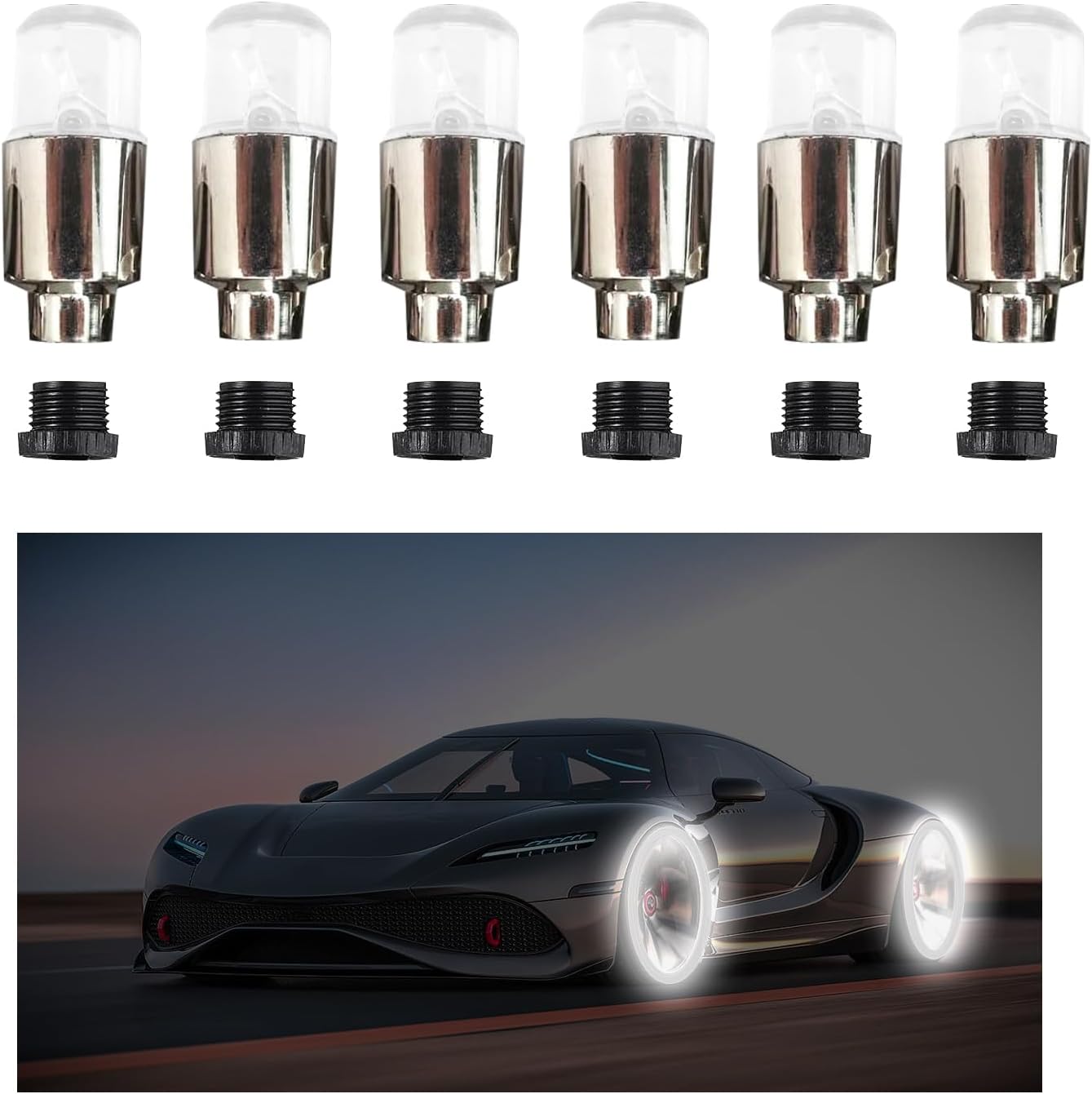 6 luces LED de tapa de vástago de válvula de neumático, bombillas de neón con luces de flash de radios, luces de válvula de neumático, tapón