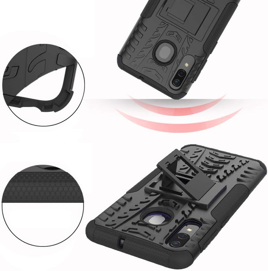 Asuwish Funda de teléfono para Samsung Galaxy A20 A30 con protector de pantalla de vidrio templado y soporte delgado, funda protectora híbrida