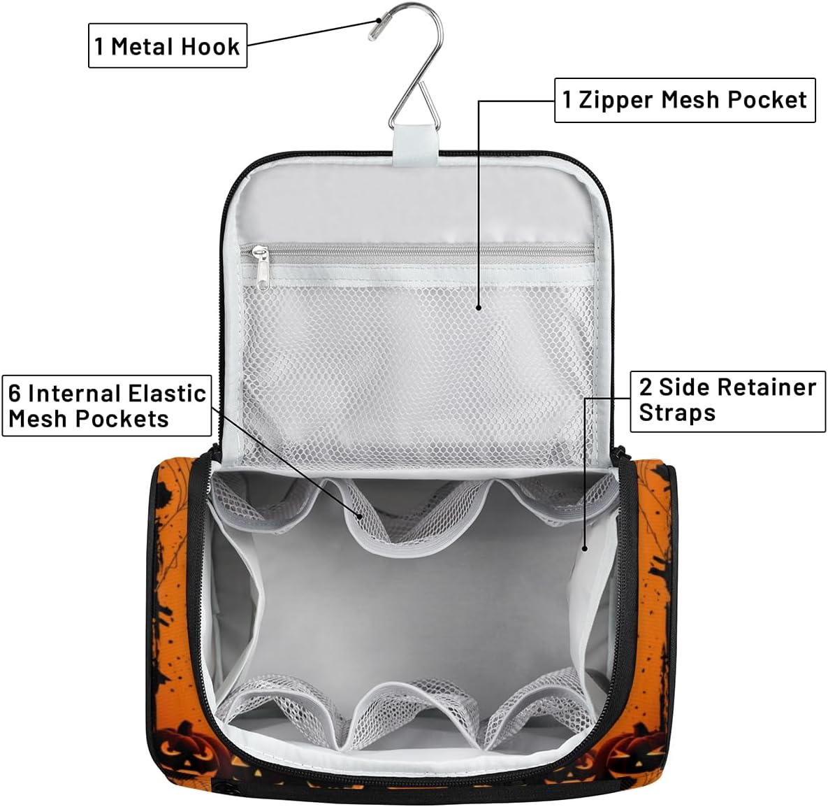 The Halloween Design Toiletry Bag for Women Travel Makeup Organizer with Hanging Hook Traveling Cosmetic Bags for Toiletries Accessories