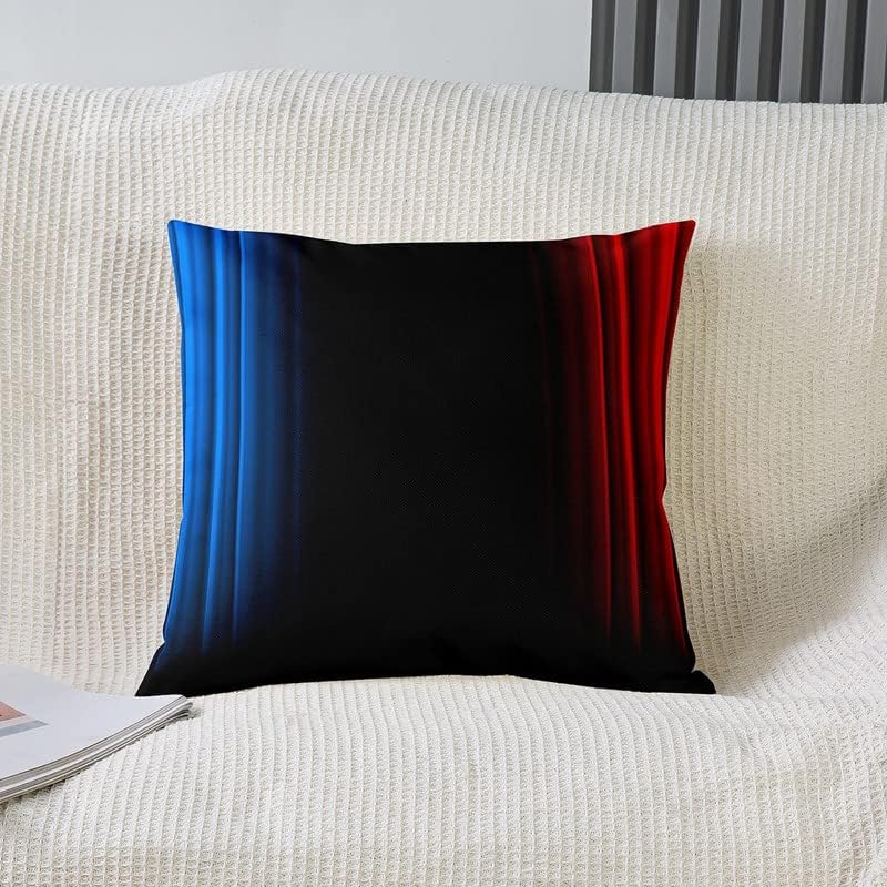 jejeloiu Funda de cojín geométrica abstracta degradada, funda de cojín a rayas azules, negras y rojas para decoración del hogar, sala de estar,