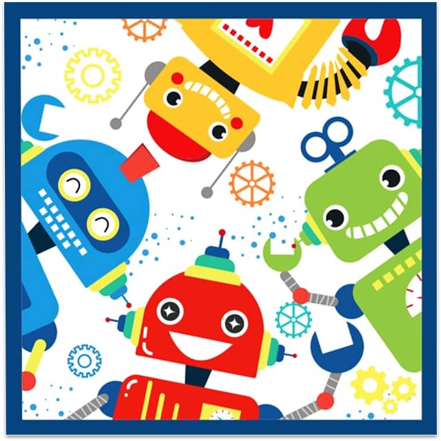 Juego de vajilla para fiesta de cumpleaños de robot de dibujos animados, sirve 24 platos de papel desechables de 7 pulgadas, platos de papel de 9