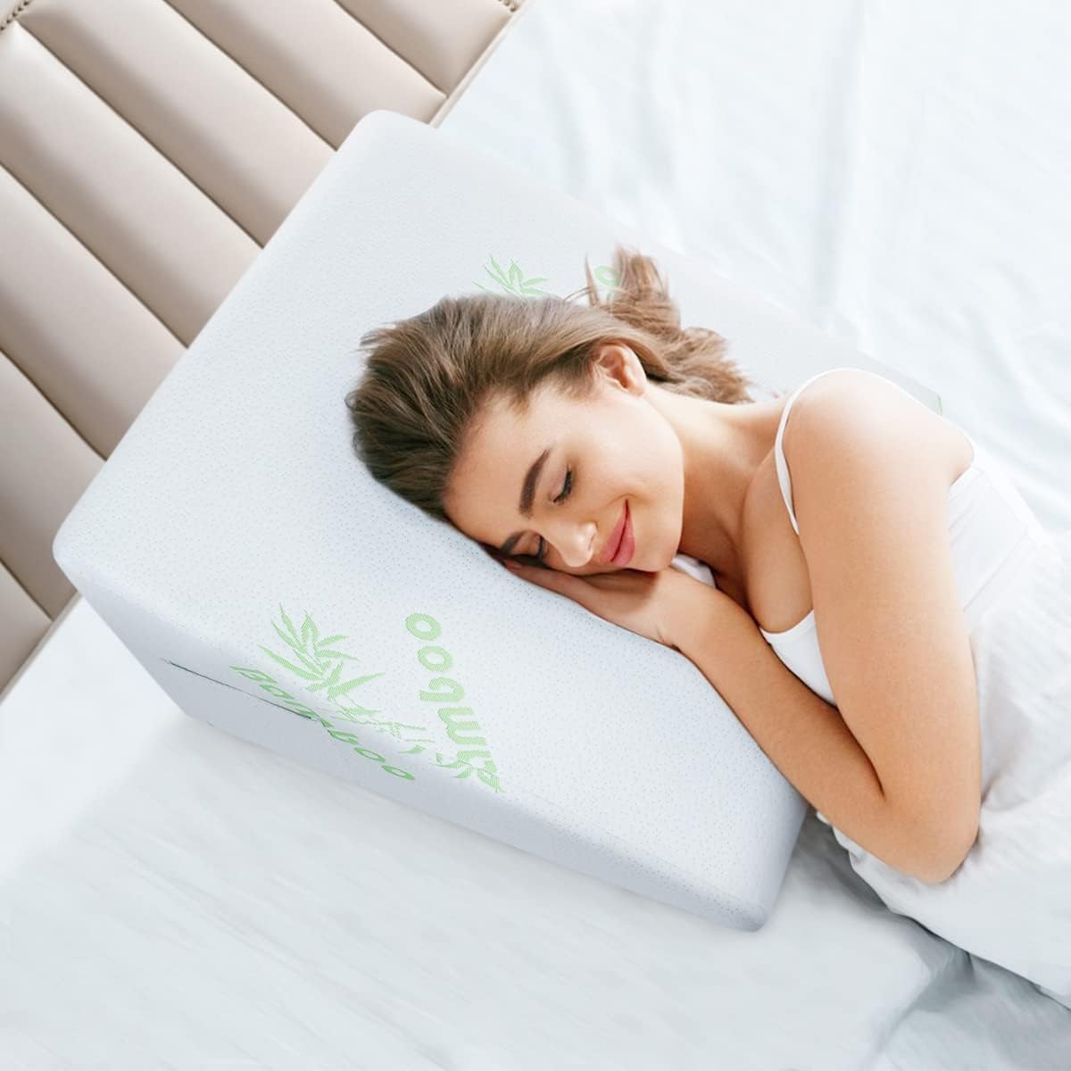 COOLBEBE Almohada de cuña para dormir, reflujo ácido después de la cirugía, almohada de cuña triangular de 12 pulgadas, cuña de espuma viscoelástica