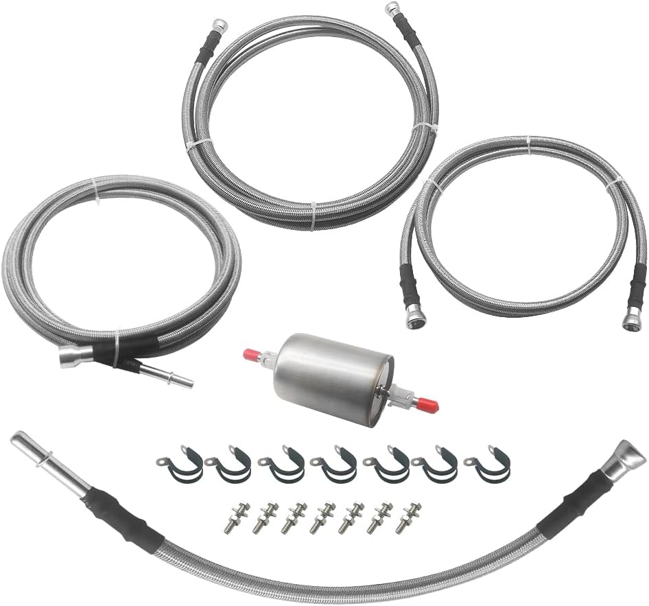 Línea de combustible trenzada compatible con GMC Sierra Chevy Silverado 1500 2500 2500HD 3500 manguera de combustible flexible de acero inoxidable