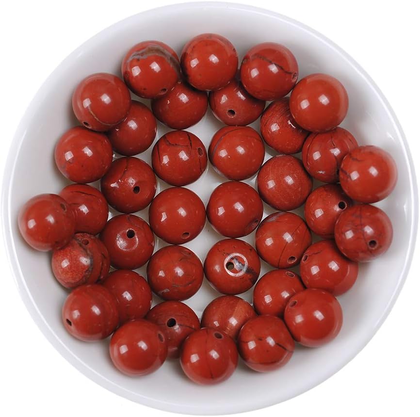 Cuentas de roca roja para hacer joyas de 0.394 in Cuentas redondas de piedra para pulseras piedra de jaspe natural, 36 piezashebra