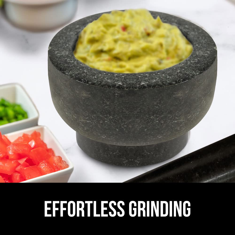 GORILLA GRIP Juego de mortero y mortero XL de alta resistencia con base antideslizante, 4 tazas, cuenco de guacamole molcajete 100% piedra de