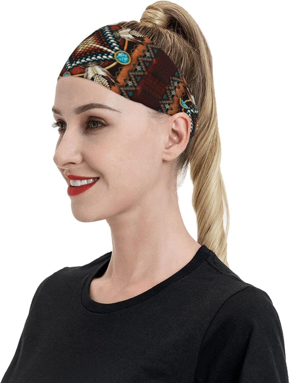Diademas indias nativas americanas para hombres y mujeres, banda para el sudor retro y diadema deportiva para correr, entrenamiento de yoga