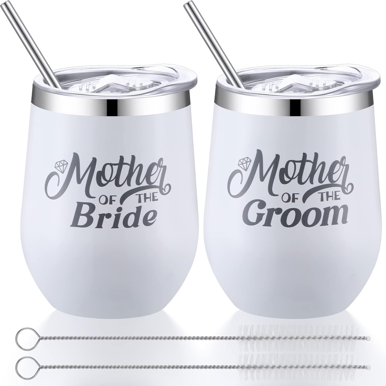Roshtia 2 vasos grabados de acero inoxidable para madre del novio, taza de café aislada al vacío con tapas, popotes y cepillos para despedida de
