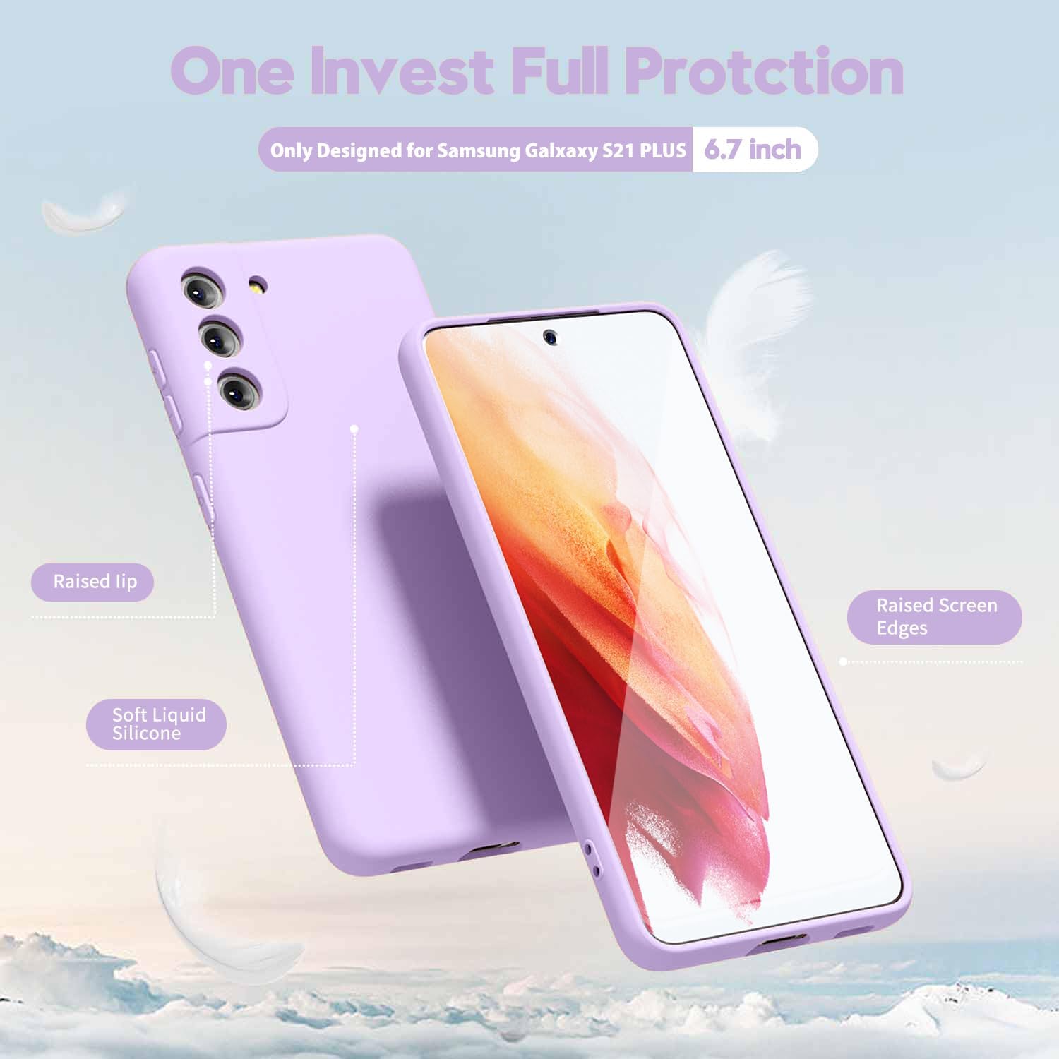 oakxco Funda de silicona líquida para Samsung Galaxy S21 Plus, bonita funda delgada y delgada de goma suave de TPU para mujeres y niñas, protección
