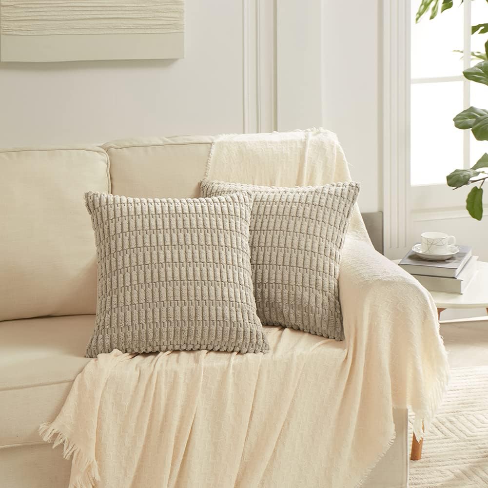 Fancy Homi Paquete de 4 fundas de almohada decorativas de color gris pardo de 16 x 16 pulgadas para sala de estar, sofá cama, rústico, moderno,