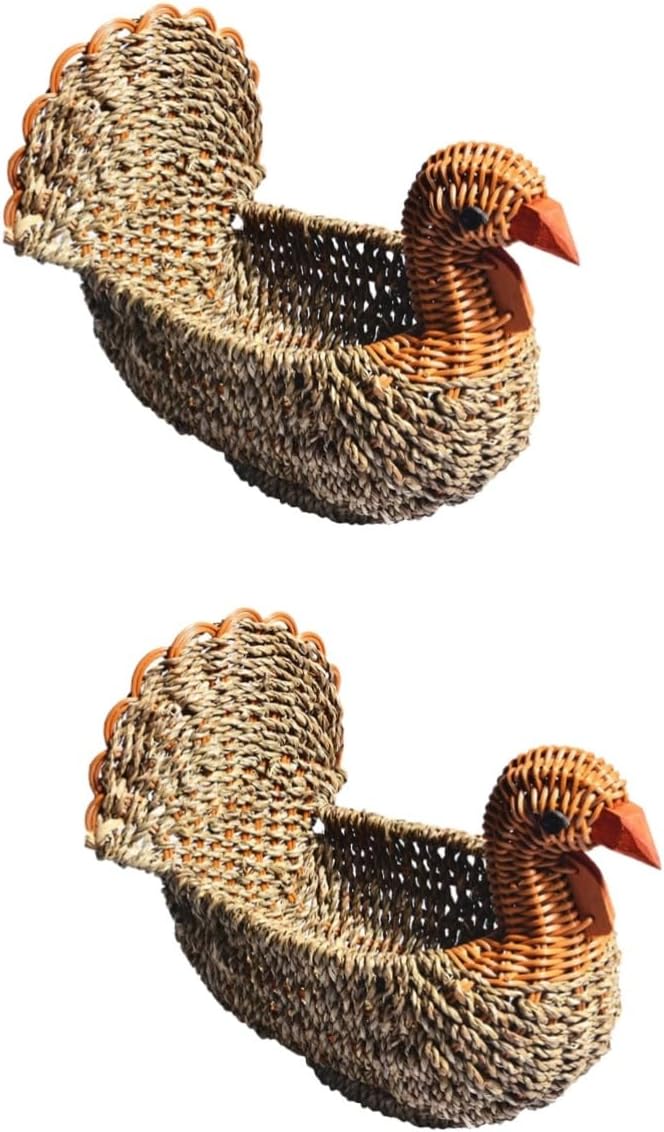 STOBAZA 2 cestas de paja para pavo, cesta circular para aperitivos, bandeja tejida a mano, cesta de verduras, cesta de tocador, cestas para