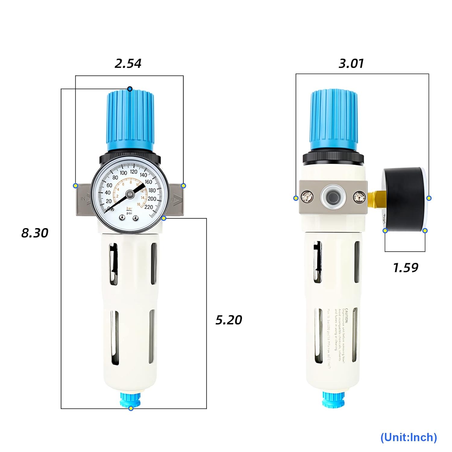 TAILONZ PNEUMATIC 14 pulgada NPT 220 PSI Sistema de secado de aire de alta presión de drenaje semiautomático Filtro de aire de partículas, filtro de