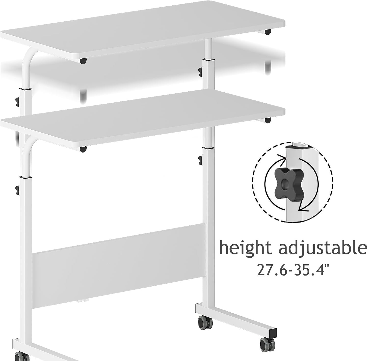 DlandHome Escritorio con ruedas ajustable, mesa auxiliar móvil de 31.4 pulgadas con ruedas, mesa C ajustable, soporte portátil para computadora