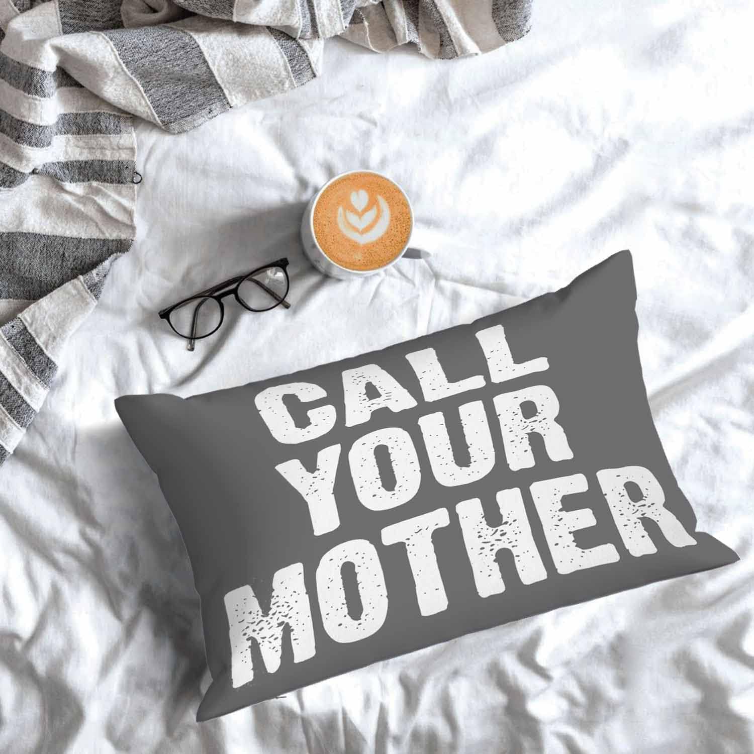 Funda de almohada rectangular blanca con frase divertida llamada a tu madre sobre fondo gris, funda de almohada para cama, sofá, oficina, decoración