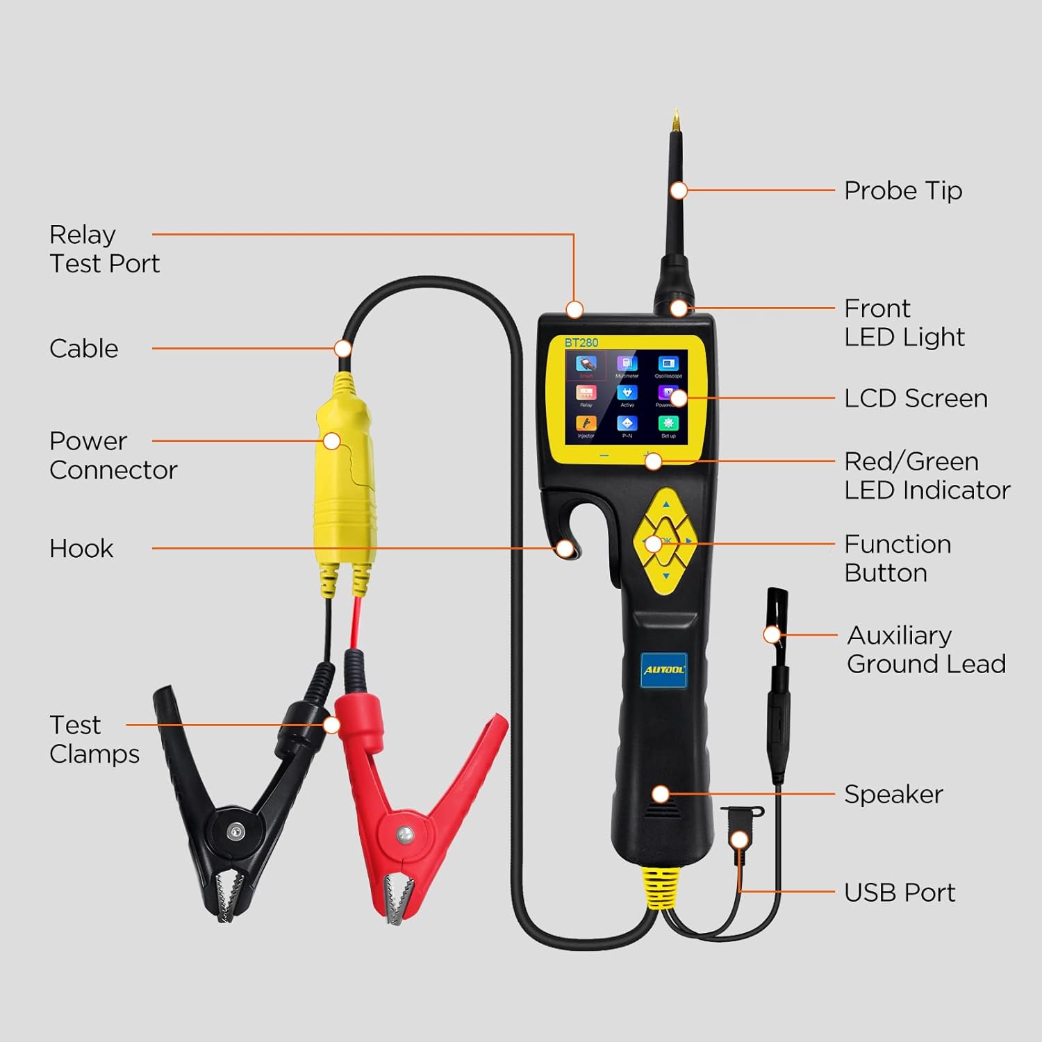 AUTOOL Probador de circuito automotriz, kit de sonda de circuito de potencia de 9 V-30 V con multímetroreléprobador de inyector de
