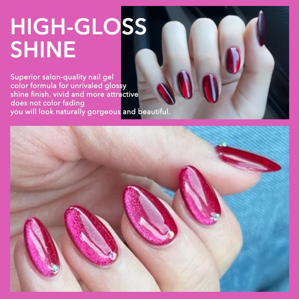 Esmalte de gel magnético Cat Eye (A04-rojo oscuro y rosa oscuro)