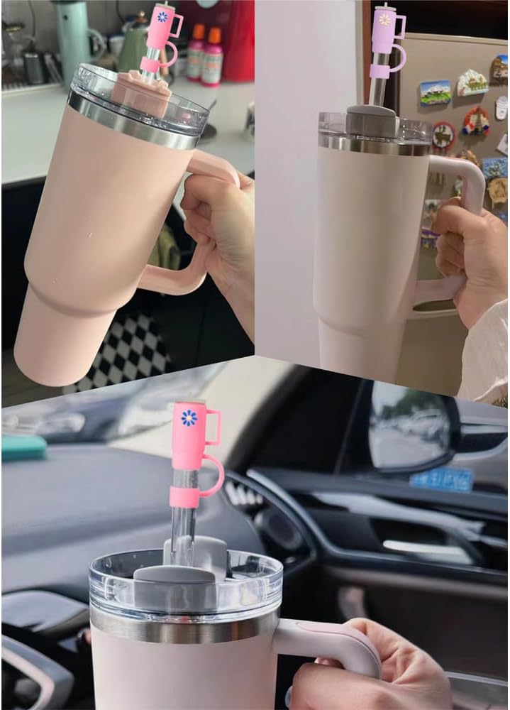 Stanley – Tapas de paja de 0.394 pulgadas con popotes para vasos Stanley de silicona de grado alimenticio de 30 y 40 onzas, a prueba de polvo y
