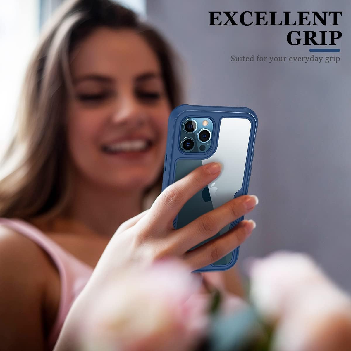 FUNMIKO Funda para iPhone 12 Pro Max, funda transparente con protector de pantalla integrado sensible al tacto, paso de grado militar de 21 pies,