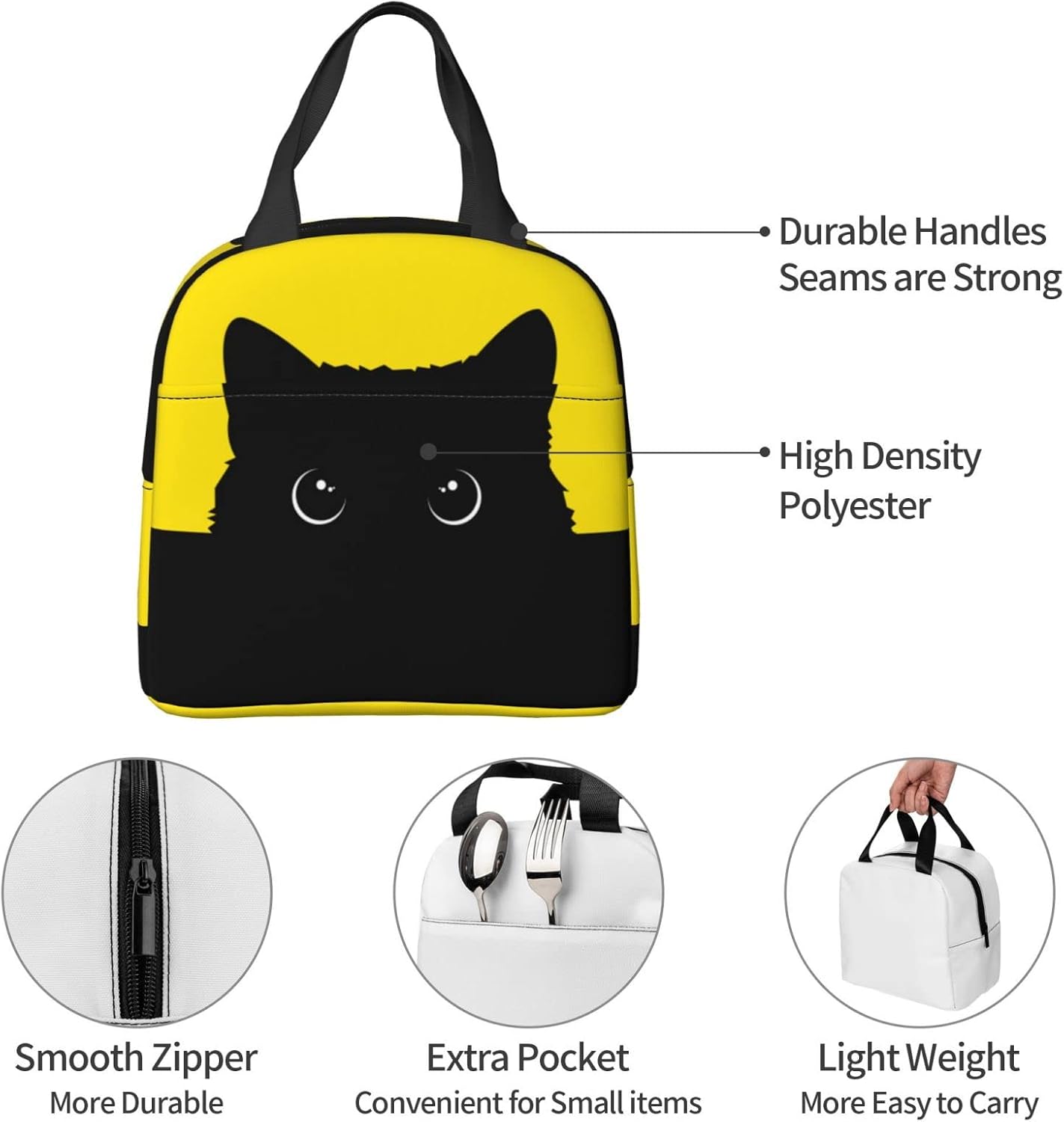 Bolsa de almuerzo para gatos para mujer, hielera aislada, reutilizable, impermeable, para trabajo, oficina, viajes, picnic