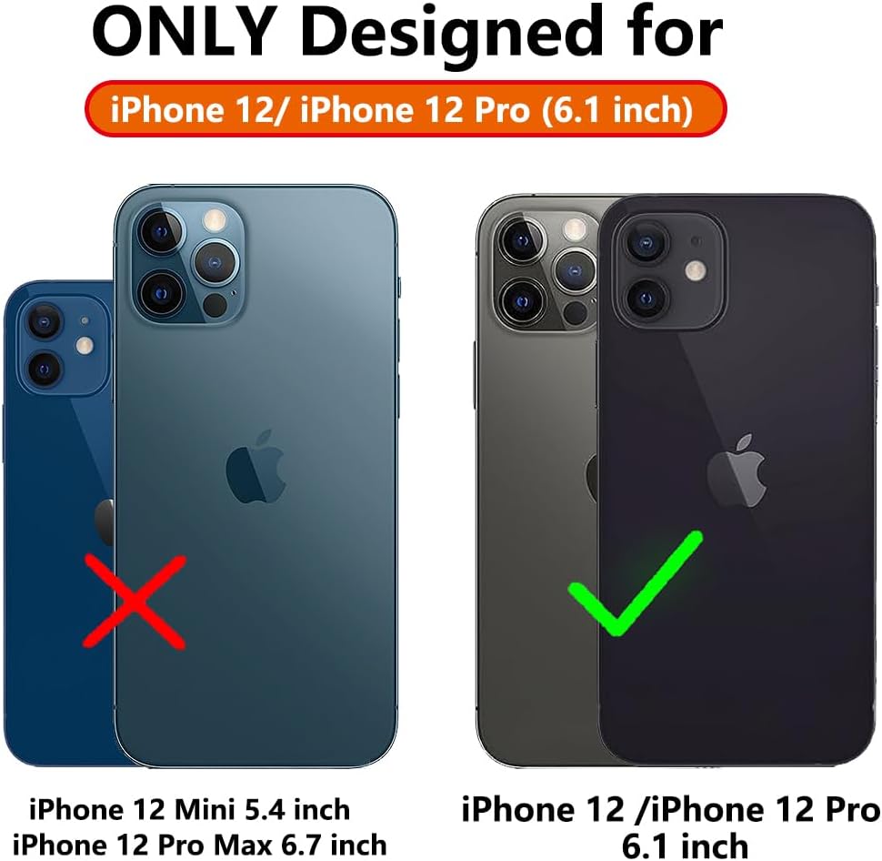 Funda para iPhone 12, iPhone 12 Pro, con protector de pantalla y funda para cámara, grado militar 16 pies. Funda protectora a prueba de caídas con