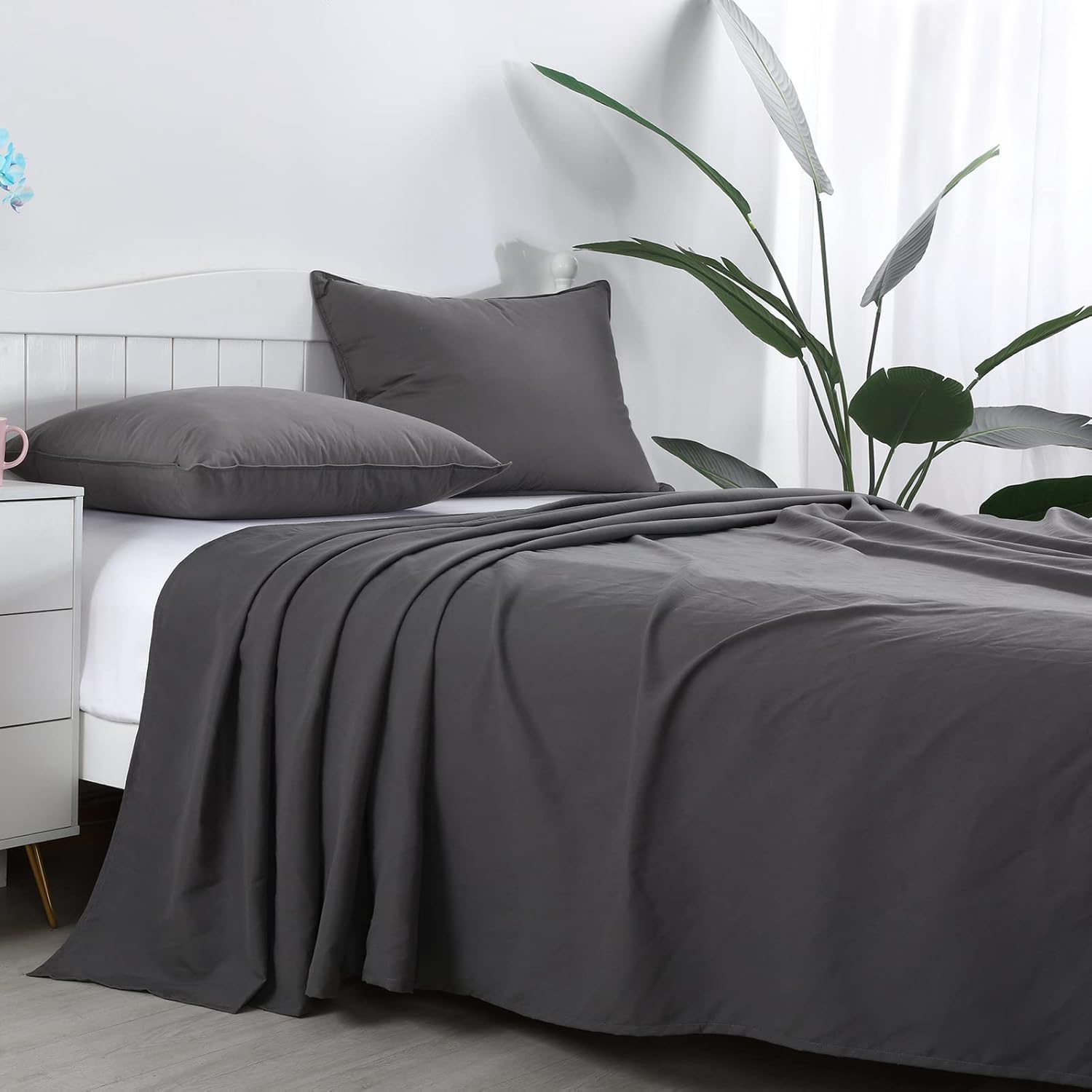 HOMBYS Sábanas encimeras extragrandes grises tamaño King, extra grandes, suaves y duraderas, sábana superior lisa y transpirable de 120 x 120