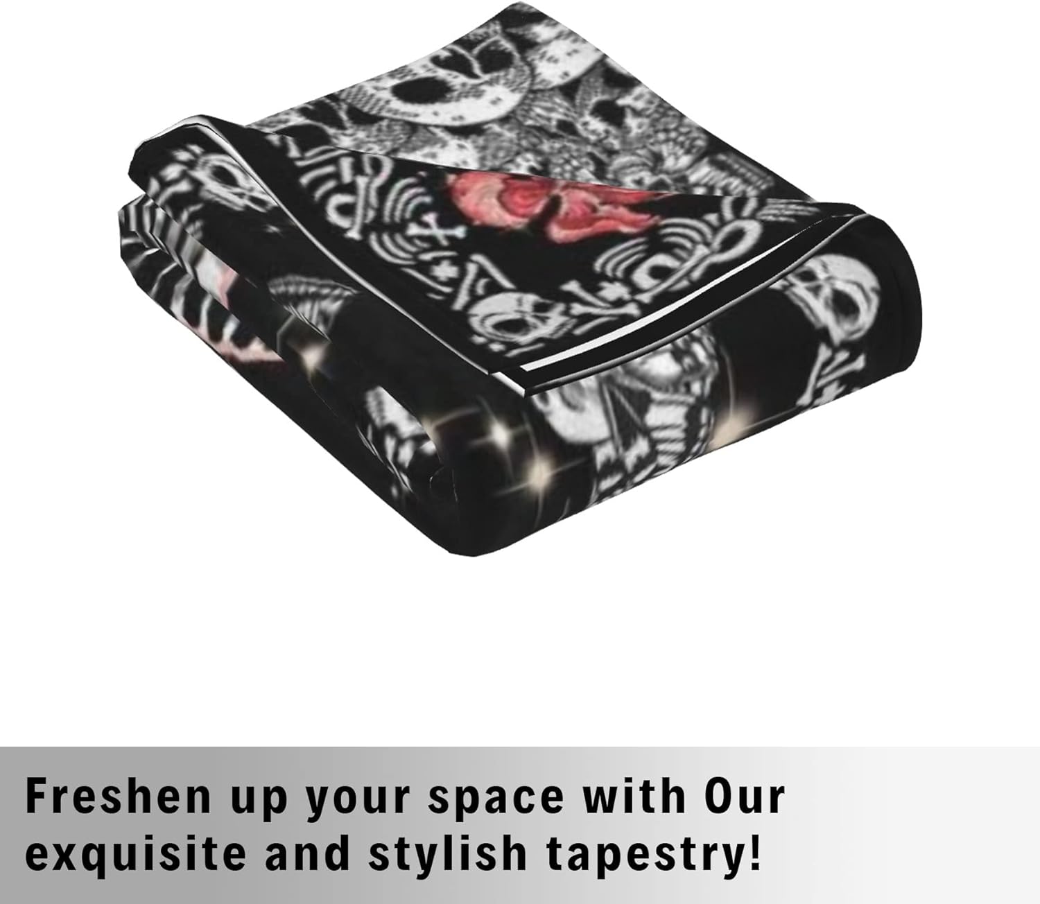 D-Story Tapiz para colgar en la pared, tapiz de calavera, esqueleto, luna, mariposa, flores, decoración del hogar, tapiz de pared de calavera, telón