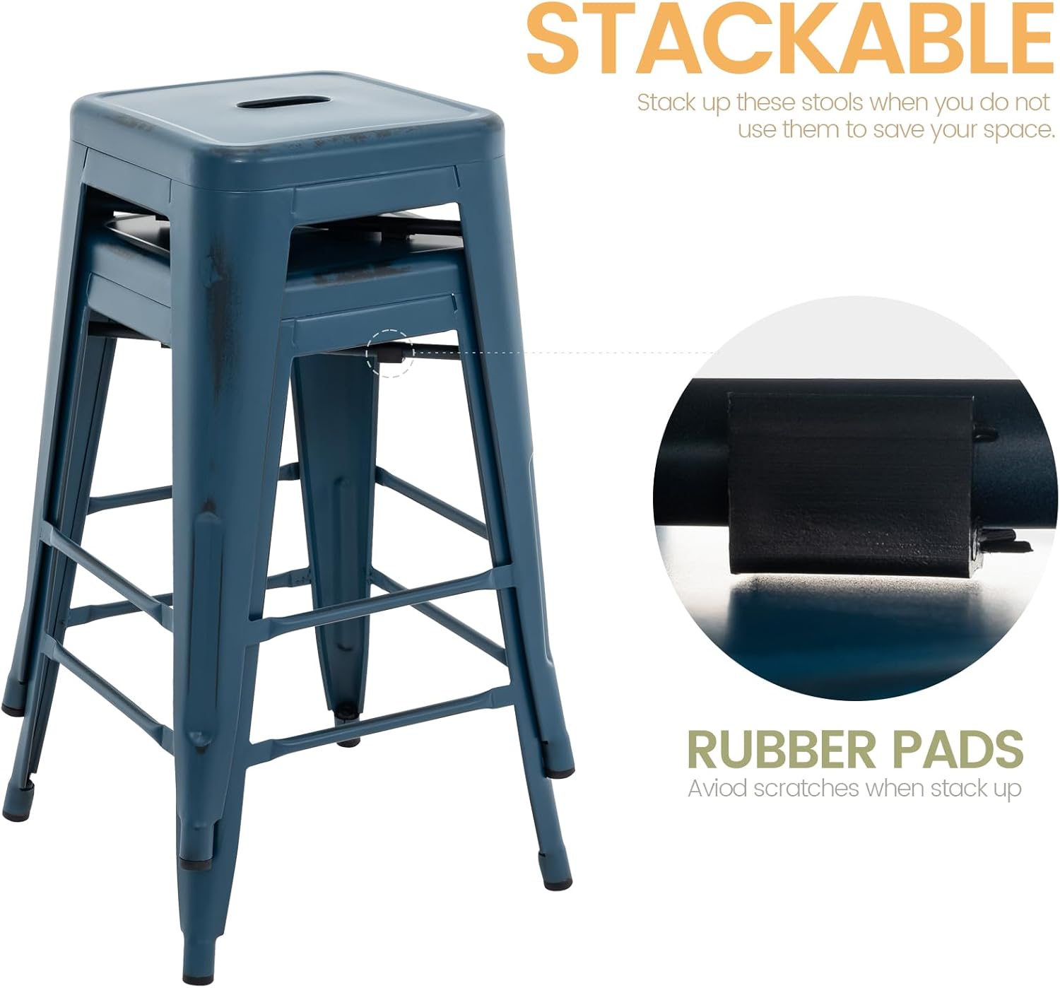 Vogue Furniture Direct Taburetes de bar de metal de 24 pulgadas, taburetes de bar de altura de mostrador, taburetes apilables para interiores y