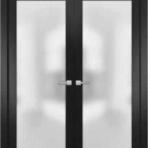 Solid French Double Doors 48 x 80 inches Frosted Glass  Planum 2102 Matte Black  Wood Solid Panel Frame Trims  Closet Bedroom Sturdy Doors Solid French Double Doors 48 x 80 inches Frosted Glass  Planum 2102 Matte Black  Wood Solid Panel Frame Trims  Closet Bedroom Sturdy Doors