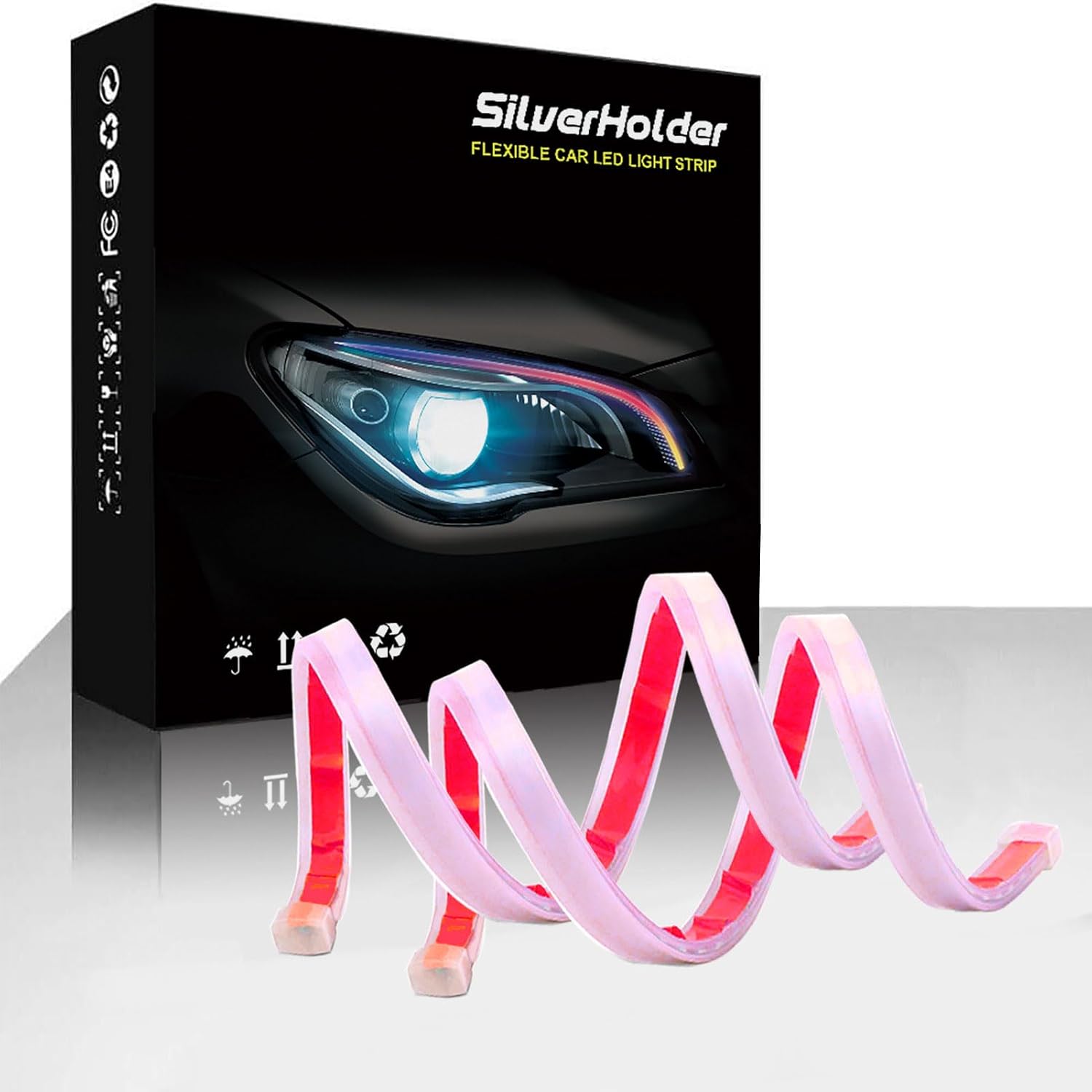 Tira de luz LED para faros delanteros, de 17.7 pulgadas, flexible, para automóvil, de doble color, blanco y ámbar, luz de circulación diurna,