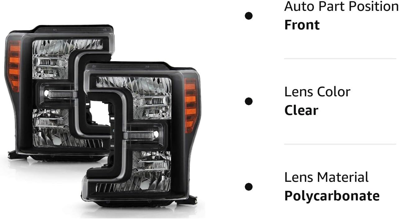 ACANII – Solo para modelos halógenos 2017-2019 Ford F250 F350 SuperDuty, con carcasa negra, par de faros delanteros izquierdos+derecho