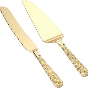 Paquete de 2 servidores dorados de pastelería, cuchillo y servidor para tartas, juego de espátula para servir cortador de pastel grabado vintage Paquete de 2 servidores dorados de pastelería, cuchillo y servidor para tartas, juego de espátula para servir cortador de pastel grabado vintage