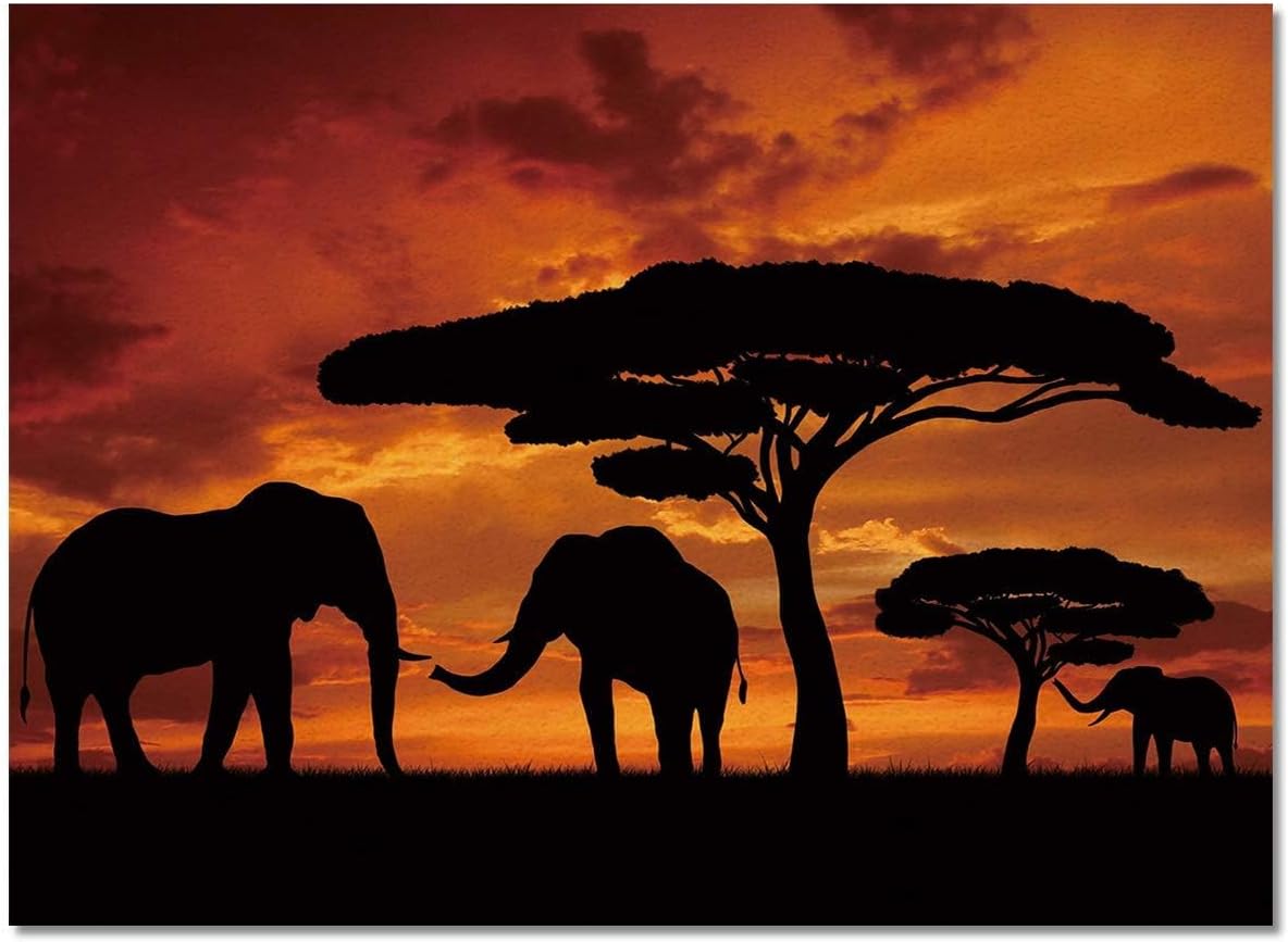 Alfombra de elefante en pastizales al atardecer, alfombra de elefante africano, alfombra de interior antideslizante para habitación, sofá, sala de
