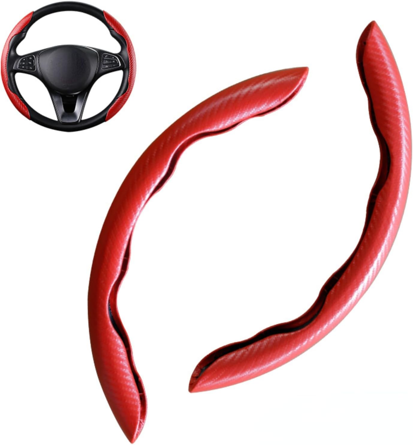 Funda para volante, funda de fibra de carbono para volante de automóvil, cubierta roja para volante. Agarre antideslizante, cómodo, duradero y fácil