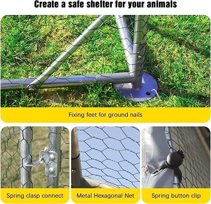 Jaula grande de metal para gallinero de corral, gallinero resistente para patio, con cubierta impermeable y anti-UV para uso en granja al aire libre