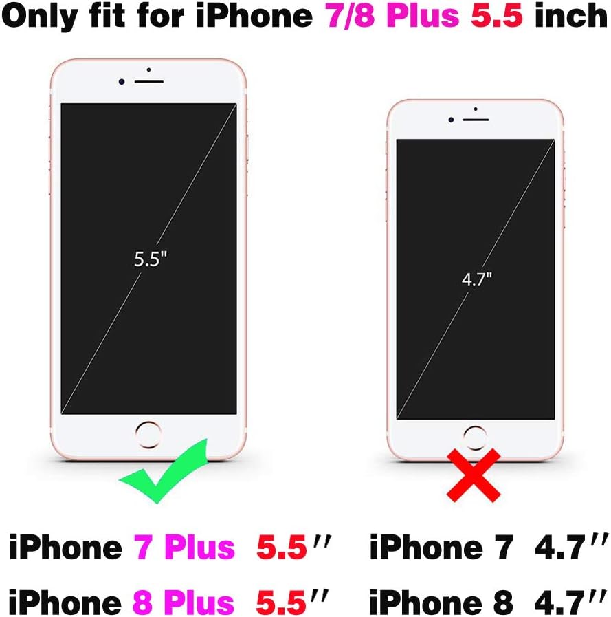 Asuwish Compatible con iPhone 7plus 8plus 78 Plus Funda tipo cartera y protector de pantalla de vidrio templado, funda de cuero con tapa para