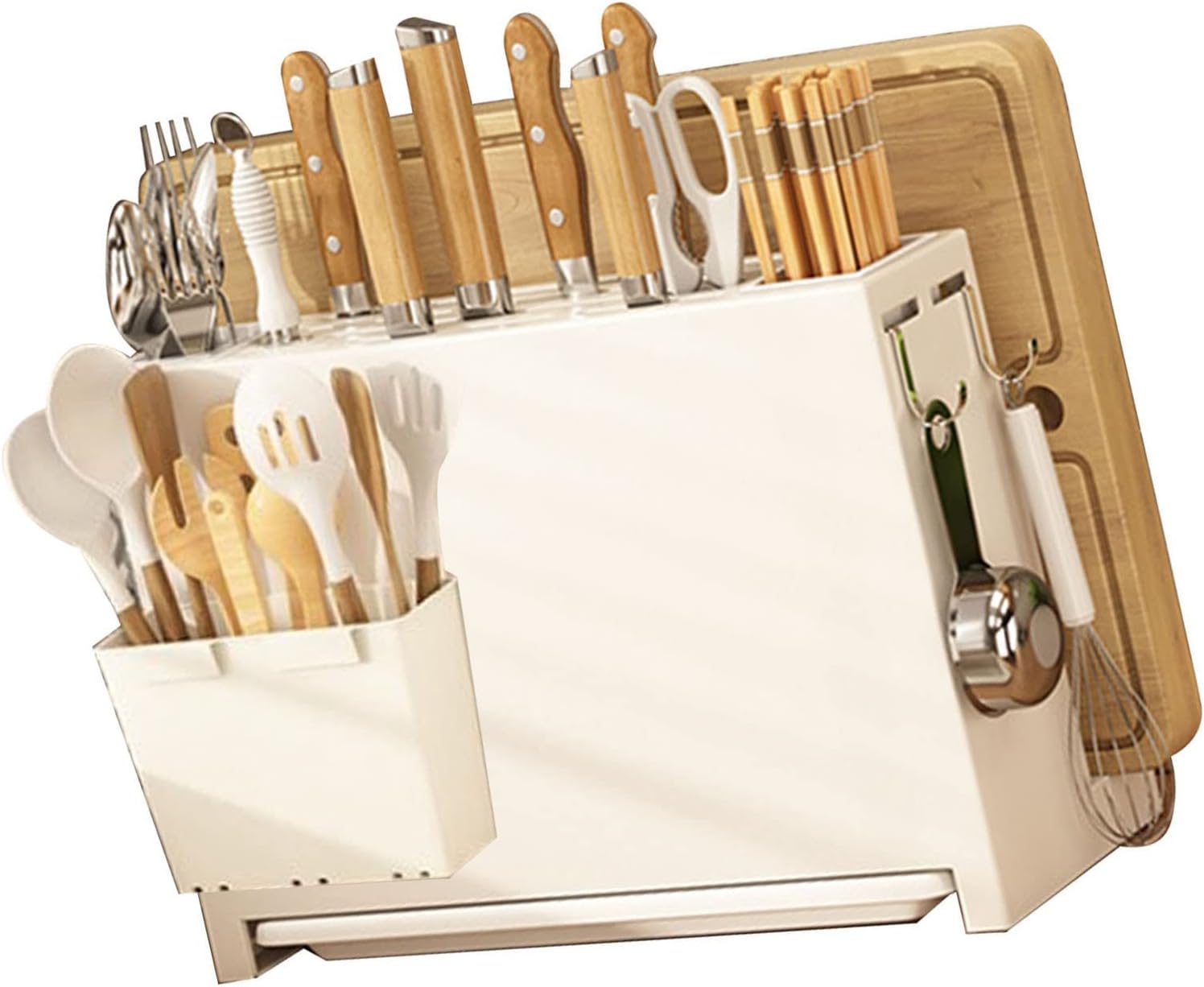 Agujero de secado de cuchillos para encimera de cocina, estante de almacenamiento de cuchillos de metal, almacenamiento integrado de tabla de