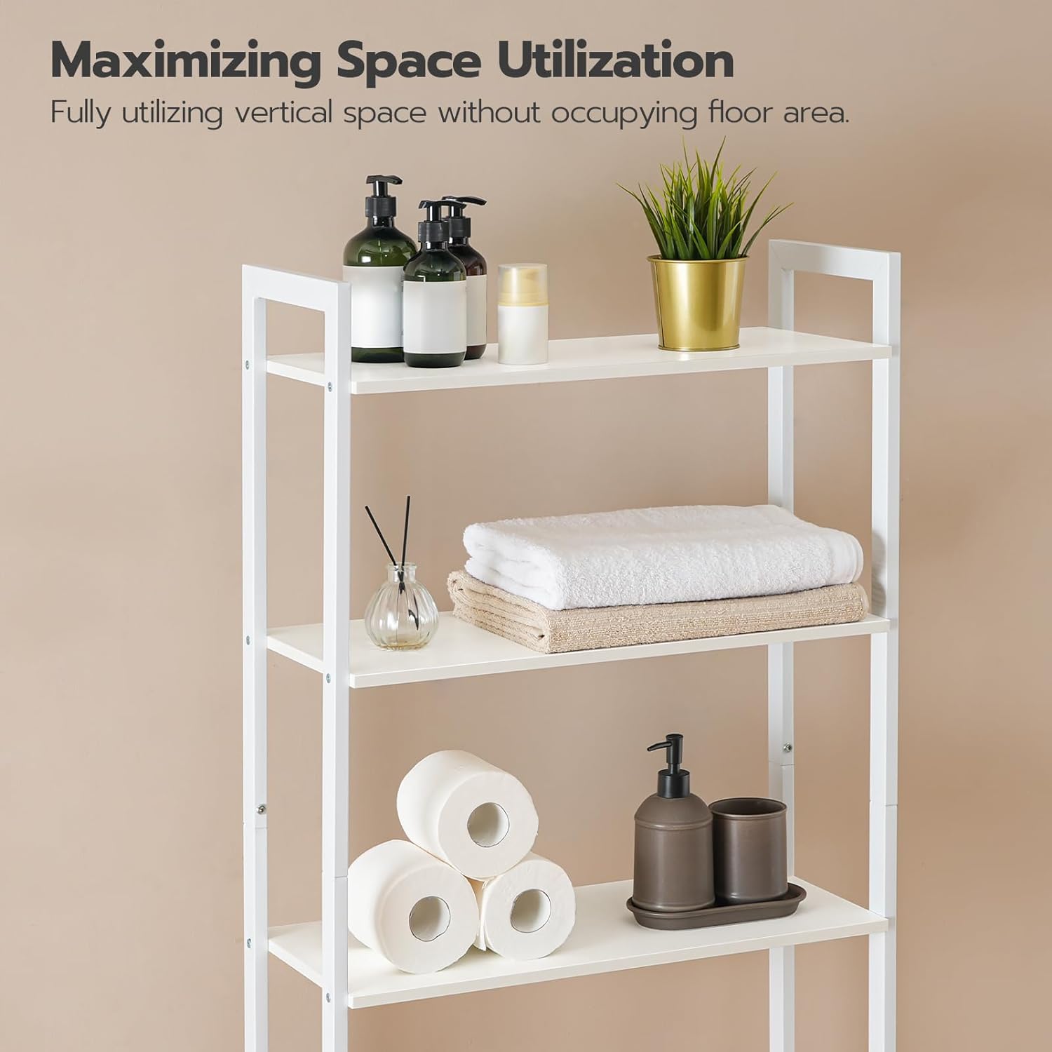 HOOBRO Almacenamiento sobre el inodoro, organizador de baño moderno de 3 niveles, ahorro de espacio de baño con estantes multifuncionales, estante