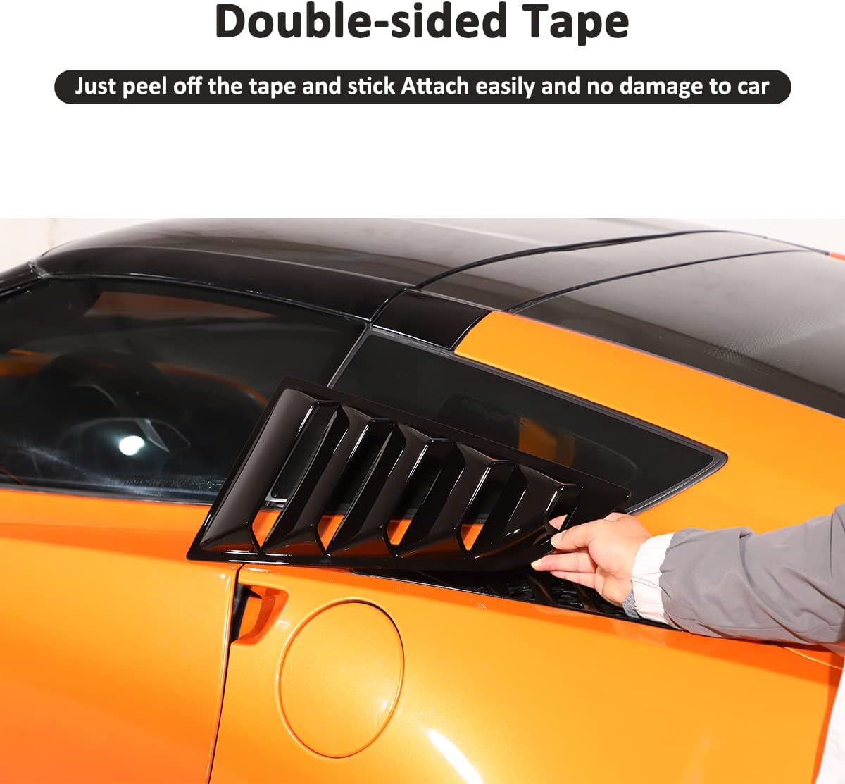 Persianas triangulares para ventana lateral trasera de automóvil compatibles con Chevrolet Corvette C7 2014-2019 (negro brillante)